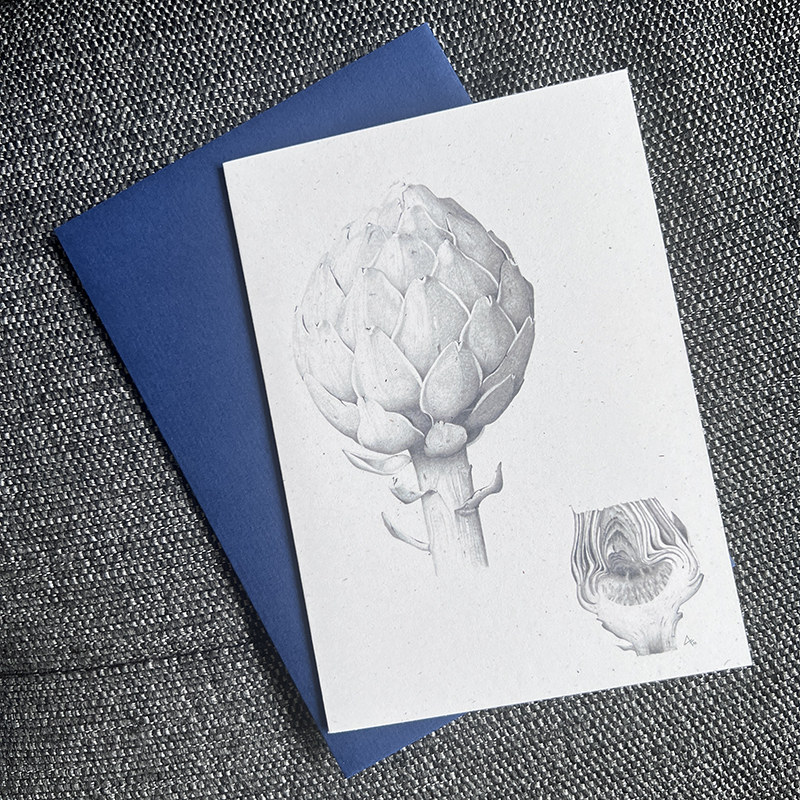 Artischocke Faltkarte mit Couvert A5 / A6, Bleistift